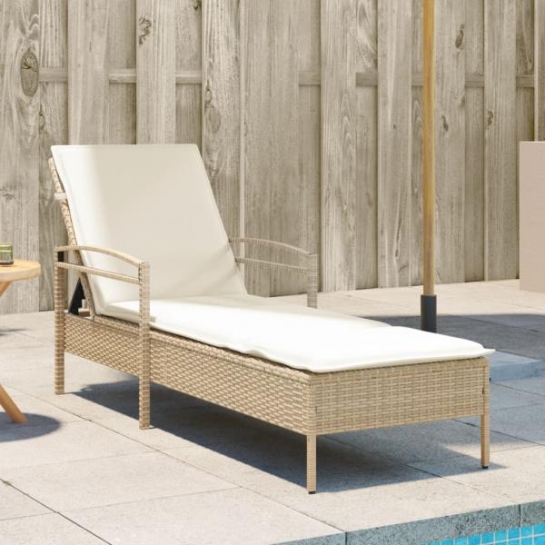 ARDEBO.de - Sonnenliege mit Auflage Beige 63x200x81 cm Poly Rattan