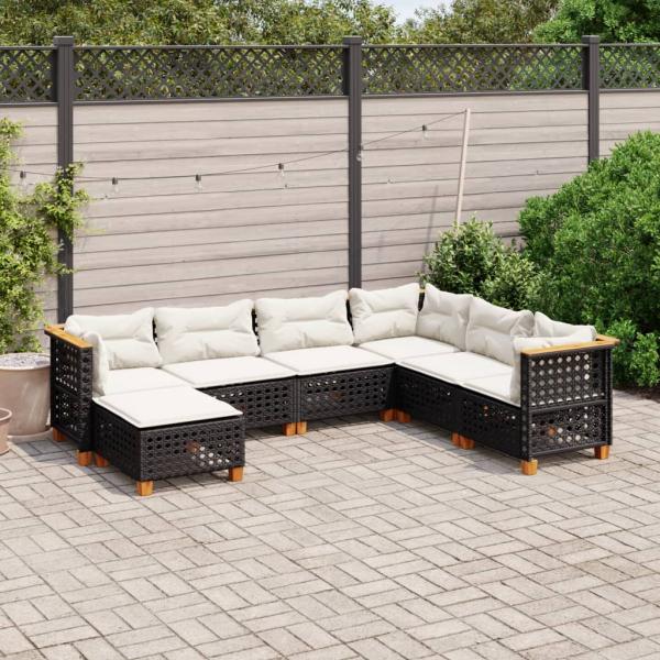 ARDEBO.de - 7-tlg. Garten-Sofagarnitur mit Kissen Schwarz Poly Rattan