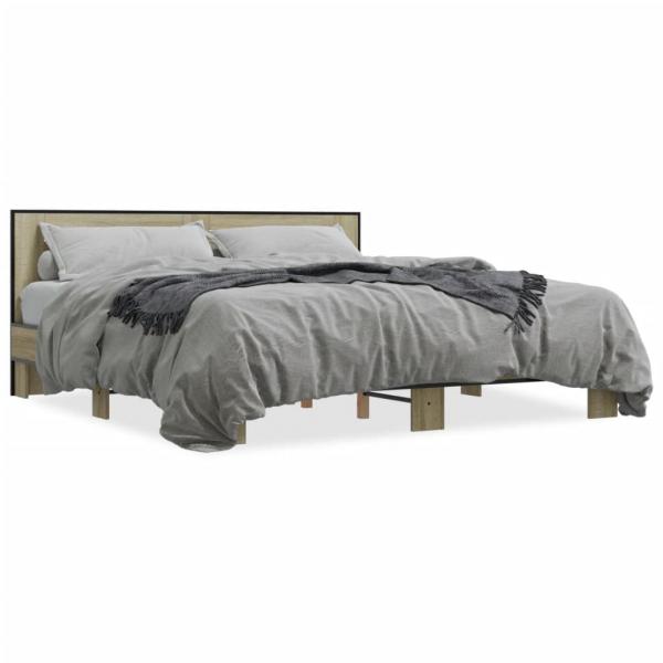 ARDEBO.de - Bettgestell Sonoma-Eiche 200x200 cm Holzwerkstoff und Metall