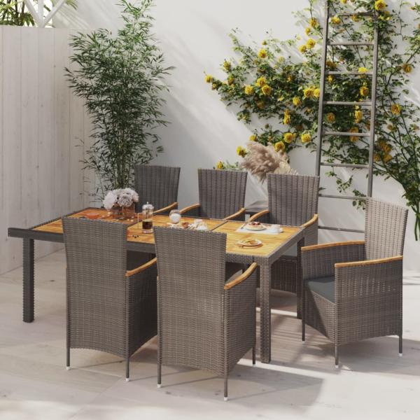 ARDEBO.de - 7-tlg. Garten-Essgruppe mit Kissen Poly Rattan Grau