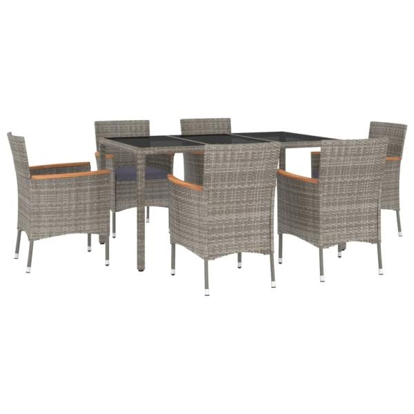 ARDEBO.de - 7-tlg. Garten-Essgruppe mit Kissen Grau Poly Rattan