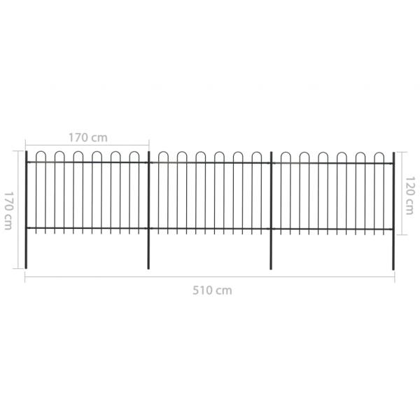 Gartenzaun mit Bügel-Design Stahl 5,1 x 1,2 m Schwarz