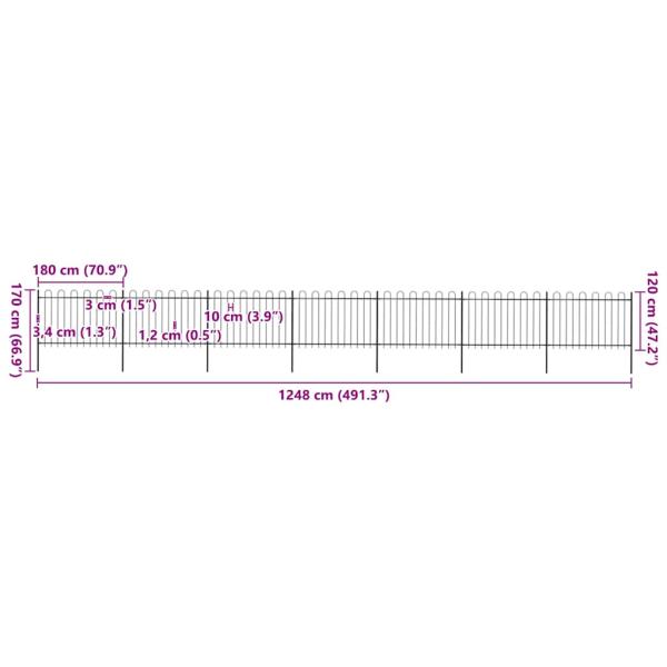 Gartenzaun mit Bügel-Design Stahl 11,9 x 1,2 m Schwarz