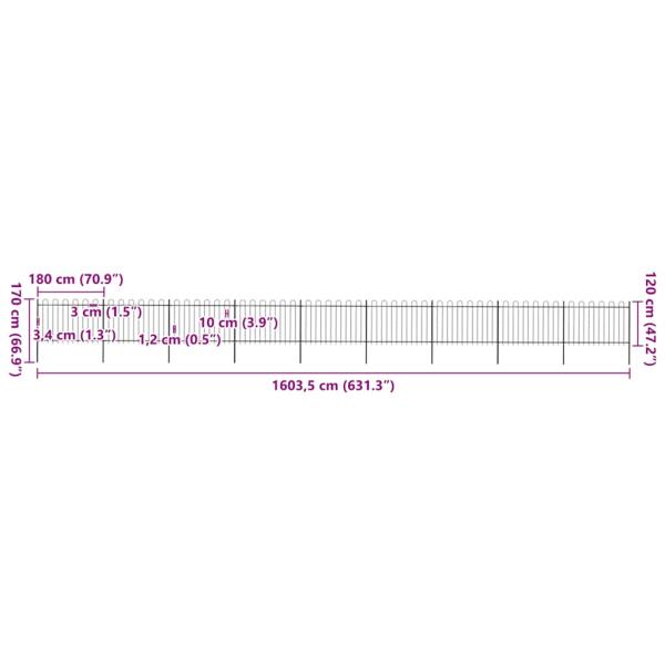 Gartenzaun mit Bügel-Design Stahl 15,3 x 1,2 m Schwarz