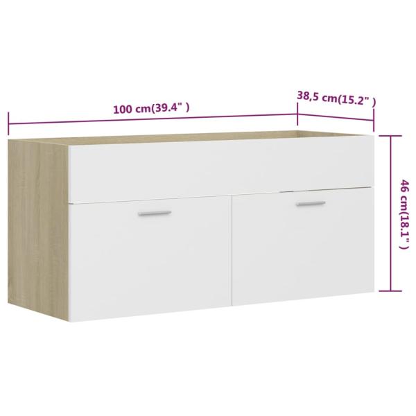 Badmöbel-Set Weiß und Sonoma-Eiche Holzwerkstoff