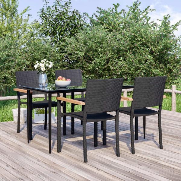 ARDEBO.de - 5-tlg. Garten-Essgruppe Schwarz Poly Rattan