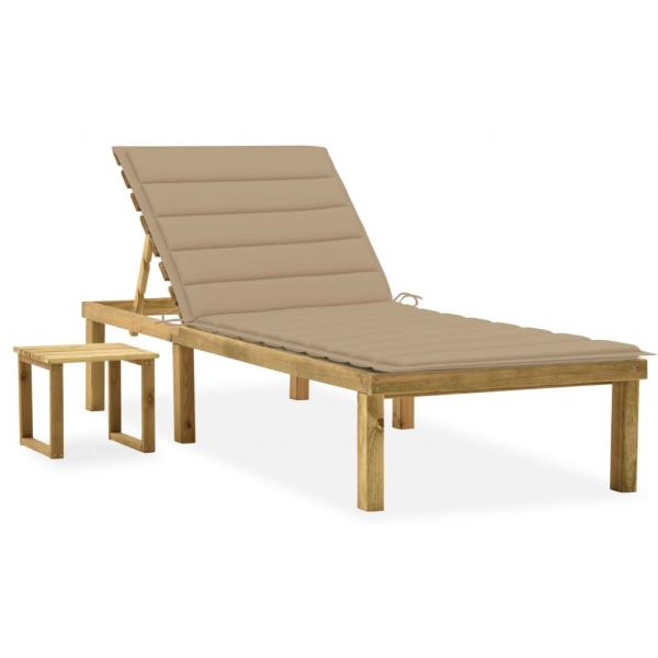 ARDEBO.de - Garten-Sonnenliege mit Tisch und Auflage Kiefer Imprägniert