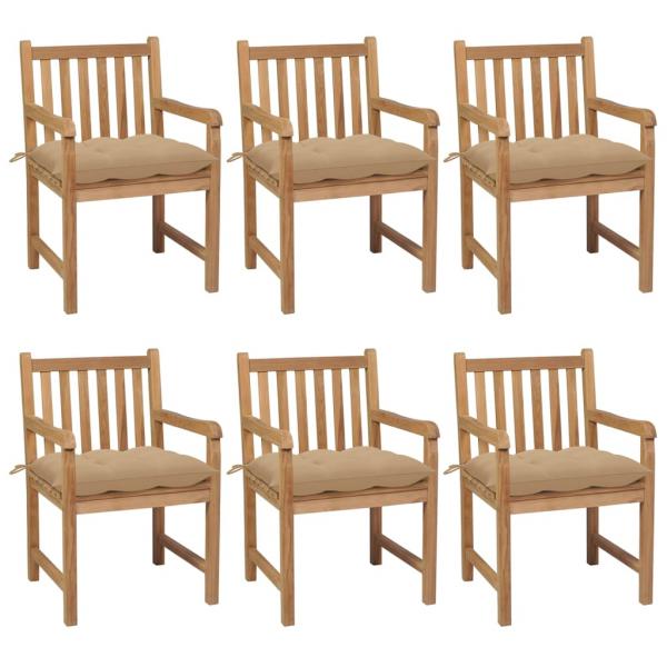 ARDEBO.de - Gartenstühle 6 Stk. mit Beigen Kissen Massivholz Teak