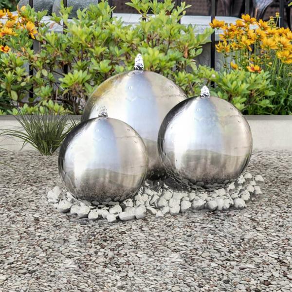 ARDEBO.de - 3 Stk. Garten-Springbrunnen Sphäre mit LEDs Edelstahl 
