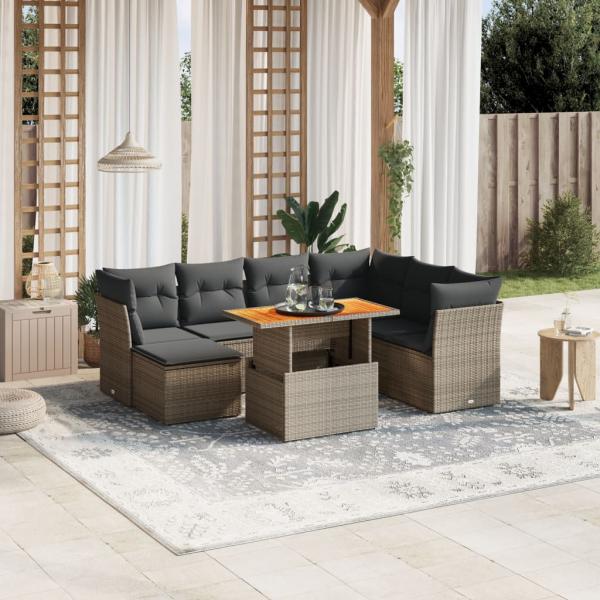 ARDEBO.de - 8-tlg. Garten-Sofagarnitur mit Kissen Grau Poly Rattan