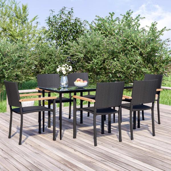 ARDEBO.de - 7-tlg. Garten-Essgruppe Schwarz Poly Rattan