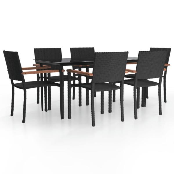 7-tlg. Garten-Essgruppe Schwarz Poly Rattan