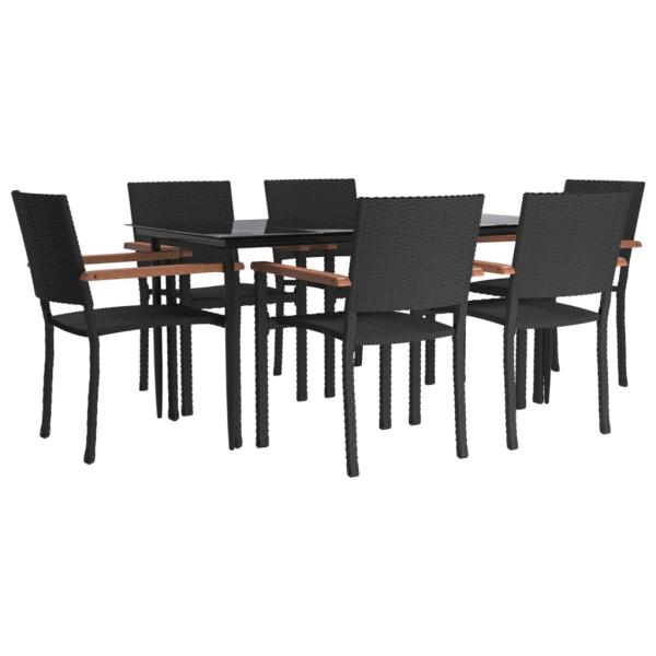 7-tlg. Garten-Essgruppe Schwarz Poly Rattan