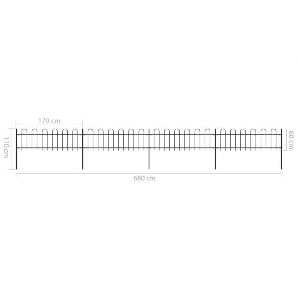 Gartenzaun mit Bügel-Design Stahl 6,8 x 0,6 m Schwarz