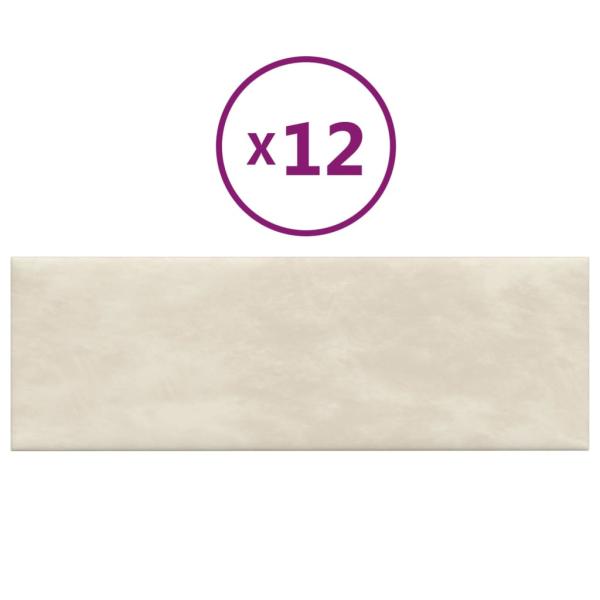 Wandpaneele 12 Stk. Creme 90x30 cm Samt 3,24 m²