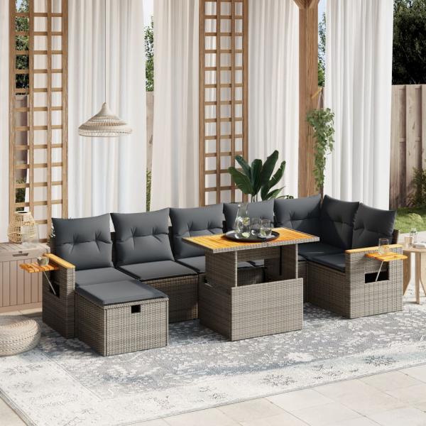 ARDEBO.de - 8-tlg. Garten-Sofagarnitur mit Kissen Grau Poly Rattan
