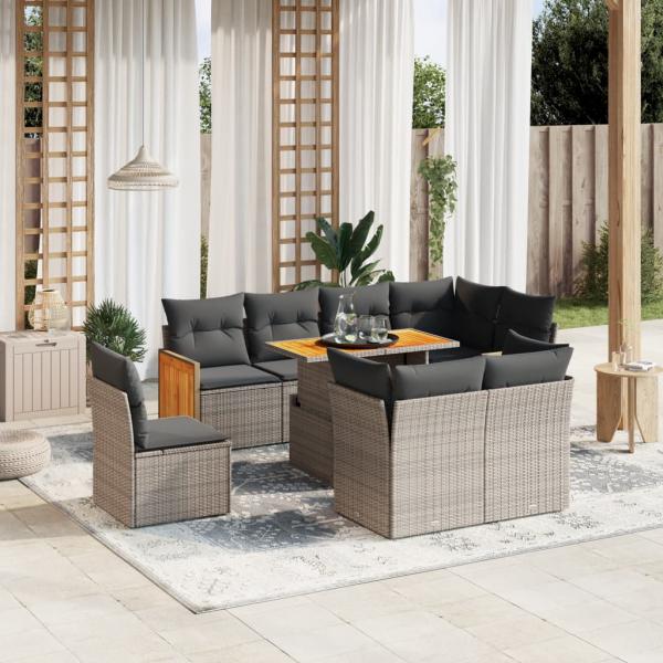 ARDEBO.de - 9-tlg. Garten-Sofagarnitur mit Kissen Grau Poly Rattan