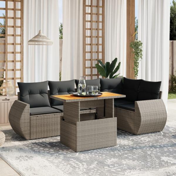 ARDEBO.de - 6-tlg. Garten-Sofagarnitur mit Kissen Grau Poly Rattan