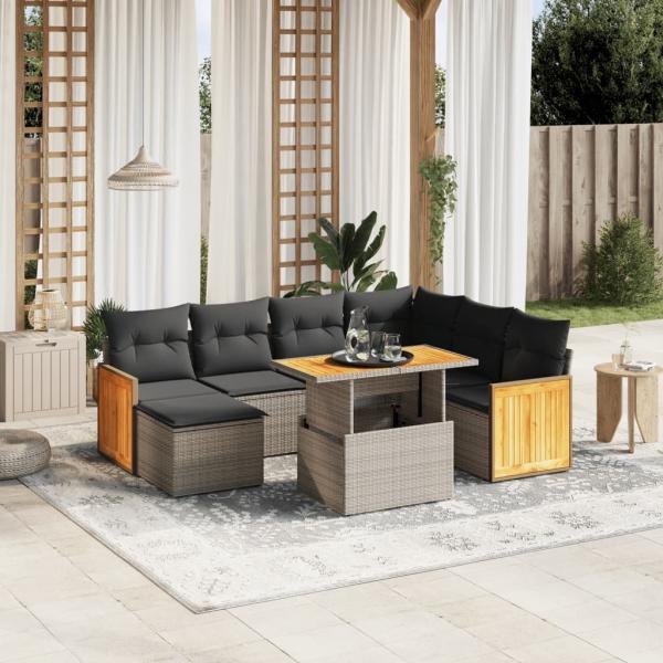 ARDEBO.de - 8-tlg. Garten-Sofagarnitur mit Kissen Grau Poly Rattan