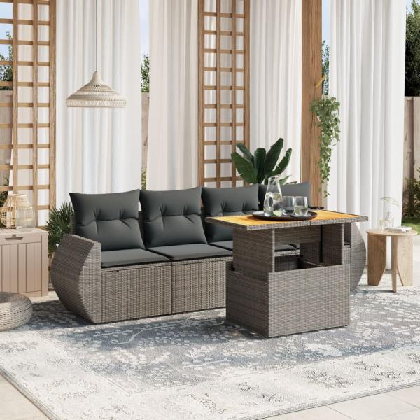 ARDEBO.de - 5-tlg. Garten-Sofagarnitur mit Kissen Grau Poly Rattan