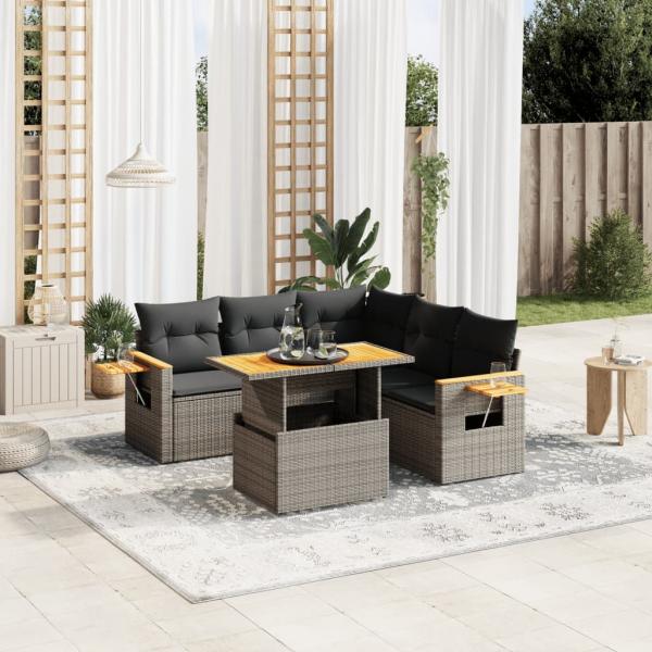ARDEBO.de - 6-tlg. Garten-Sofagarnitur mit Kissen Grau Poly Rattan