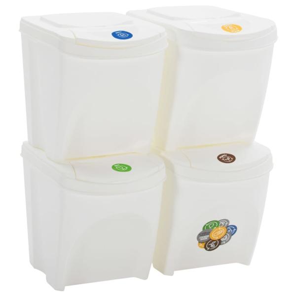 Stapelbare Mülleimer 4 Stk. Weiß 100 L Polypropylen