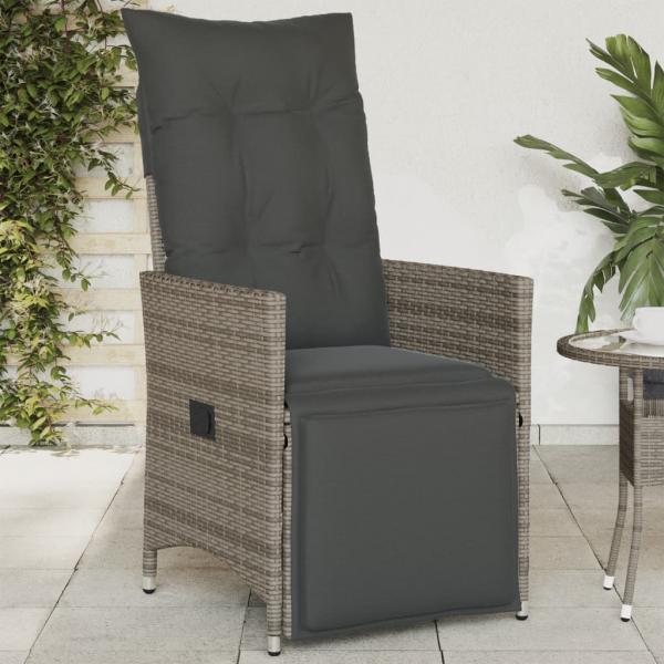 ARDEBO.de - Gartensessel Verstellbar mit Kissen Grau Poly Rattan