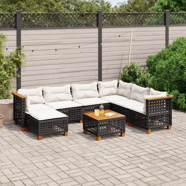 ARDEBO.de - 8-tlg. Garten-Sofagarnitur mit Kissen Schwarz Poly Rattan