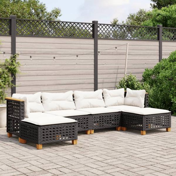 ARDEBO.de - 6-tlg. Garten-Sofagarnitur mit Kissen Schwarz Poly Rattan