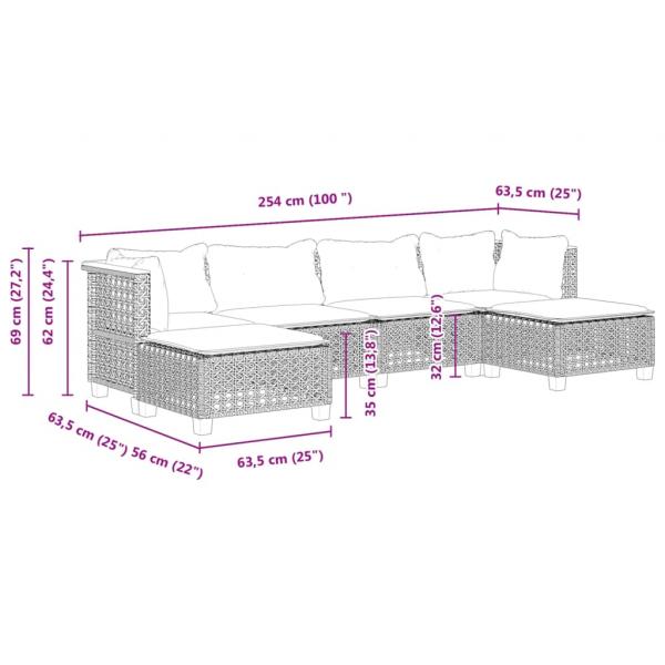6-tlg. Garten-Sofagarnitur mit Kissen Schwarz Poly Rattan