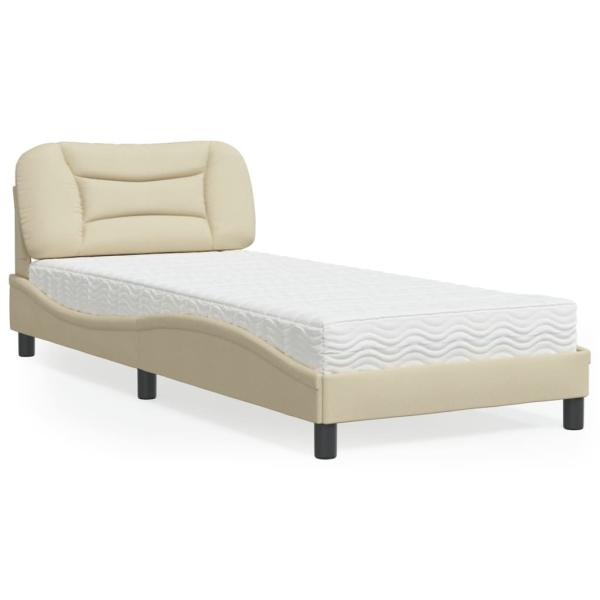ARDEBO.de - Bett mit Matratze Creme 90x200 cm Stoff
