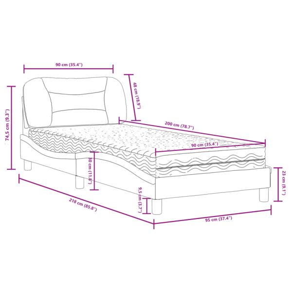 Bett mit Matratze Creme 90x200 cm Stoff