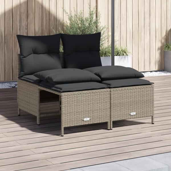 ARDEBO.de - 4-tlg. Garten-Sofagarnitur mit Kissen Hellgrau Poly Rattan