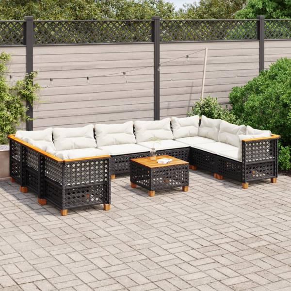 ARDEBO.de - 10-tlg. Garten-Sofagarnitur mit Kissen Schwarz Poly Rattan