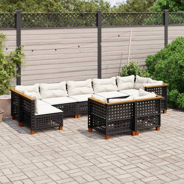 ARDEBO.de - 9-tlg. Garten-Sofagarnitur mit Kissen Schwarz Poly Rattan