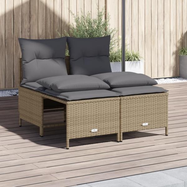 ARDEBO.de - 4-tlg. Garten-Sofagarnitur mit Kissen Beige Poly Rattan