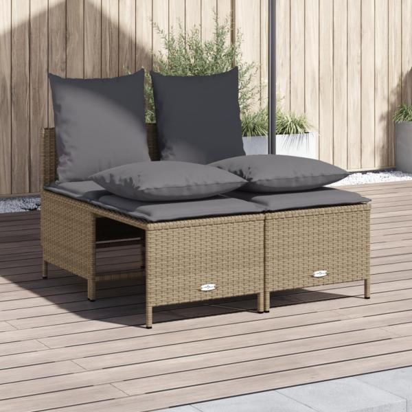 ARDEBO.de - 4-tlg. Garten-Sofagarnitur mit Kissen Beige Poly Rattan