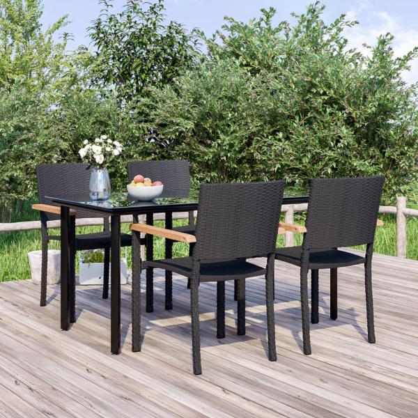 ARDEBO.de - 5-tlg. Garten-Essgruppe Schwarz Poly Rattan