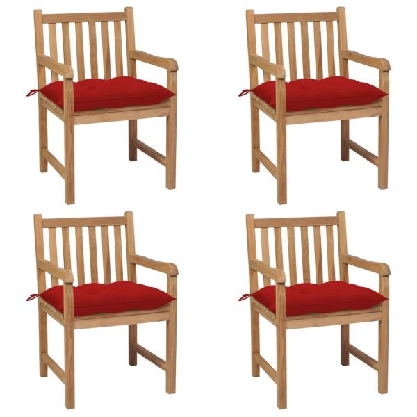 ARDEBO.de - Gartenstühle 4 Stk. mit Roten Kissen Massivholz Teak