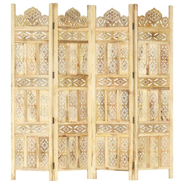 ARDEBO.de - 4-tlg. Raumteiler Handgeschnitzt 160×165 cm Mango Massivholz
