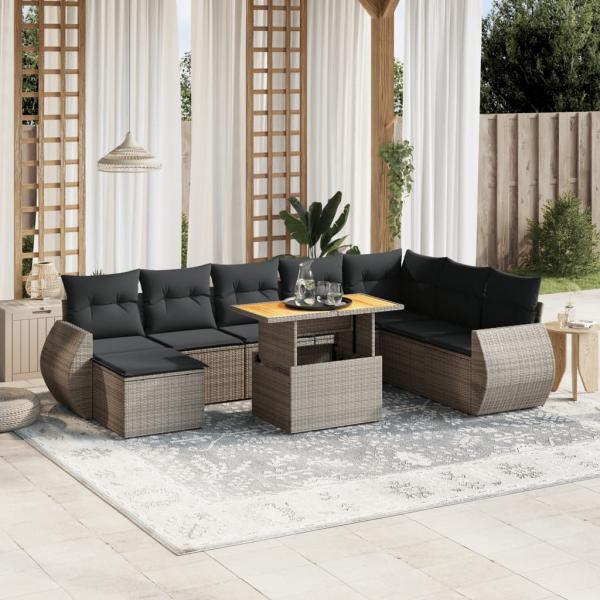 ARDEBO.de - 9-tlg. Garten-Sofagarnitur mit Kissen Grau Poly Rattan