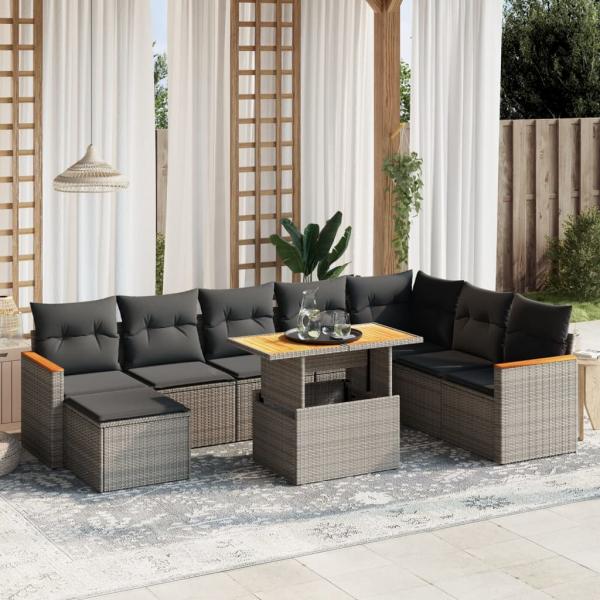 ARDEBO.de - 9-tlg. Garten-Sofagarnitur mit Kissen Grau Poly Rattan
