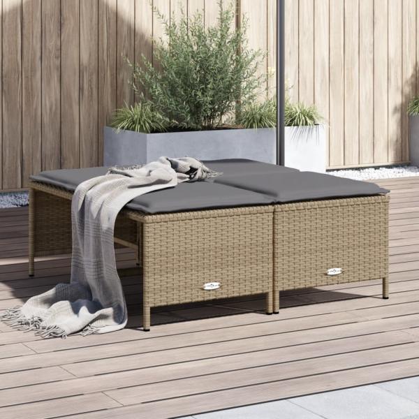 ARDEBO.de - Gartenhocker mit Kissen 4 Stk. Beige Poly Rattan