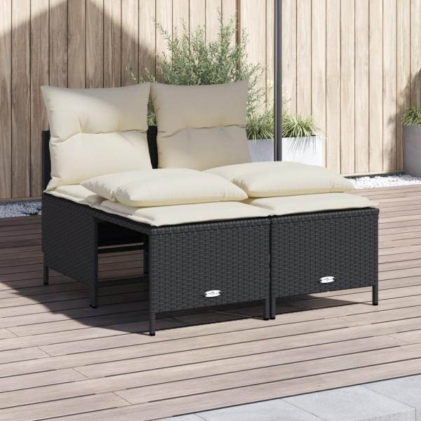 ARDEBO.de - 4-tlg. Garten-Sofagarnitur mit Kissen Schwarz Poly Rattan