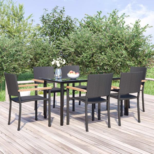 ARDEBO.de - 7-tlg. Garten-Essgruppe Schwarz Poly Rattan