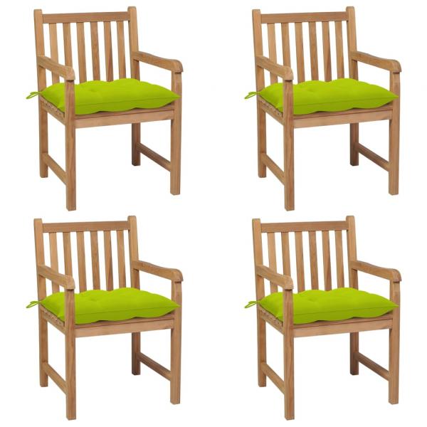 ARDEBO.de - Gartenstühle 4 Stk. mit Hellgrünen Kissen Massivholz Teak