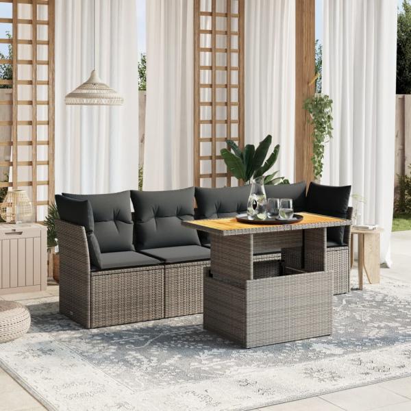 ARDEBO.de - 5-tlg. Garten-Sofagarnitur mit Kissen Grau Poly Rattan