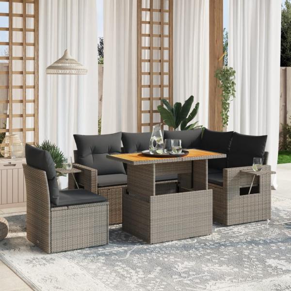 ARDEBO.de - 6-tlg. Garten-Sofagarnitur mit Kissen Grau Poly Rattan