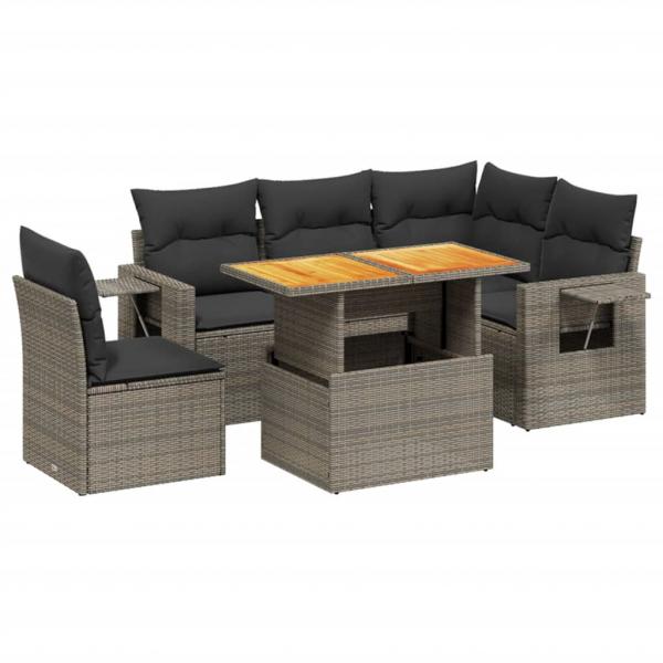 6-tlg. Garten-Sofagarnitur mit Kissen Grau Poly Rattan