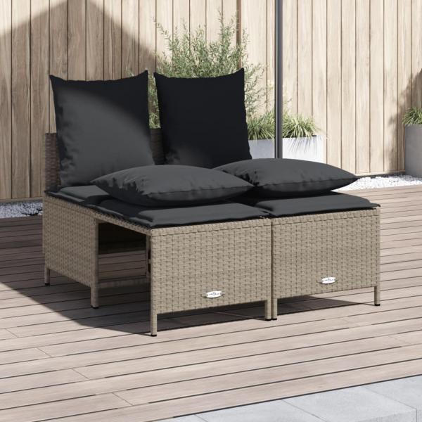 ARDEBO.de - 4-tlg. Garten-Sofagarnitur mit Kissen Hellgrau Poly Rattan
